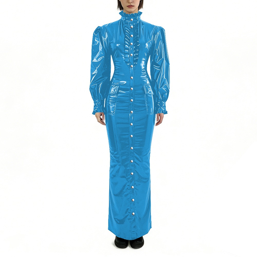 Winter Clothing Outfits - Vestido Longo de PVC Brilhante Plus